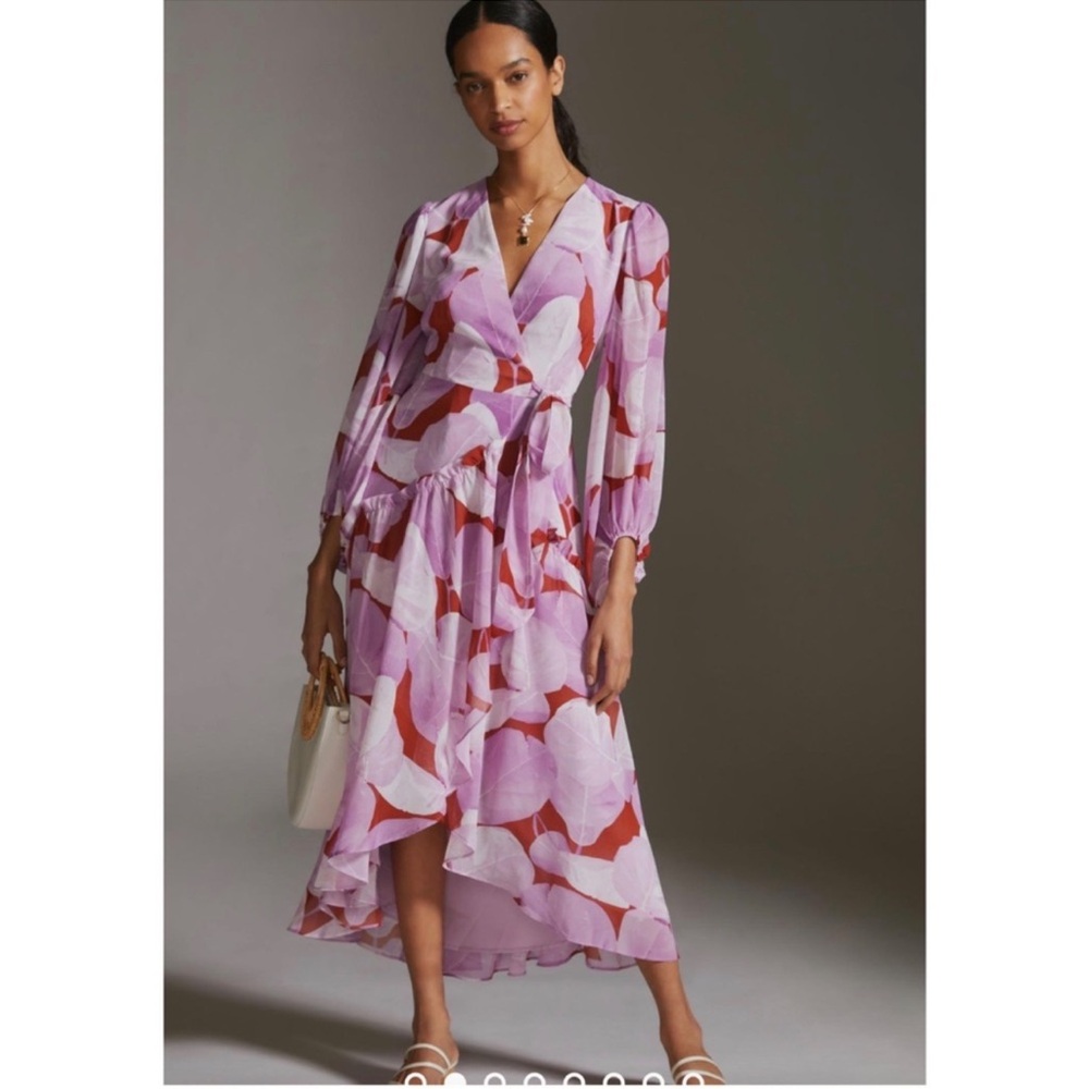 Hutch Lavender and Rust Abstract Print Wrap Maxi Dress